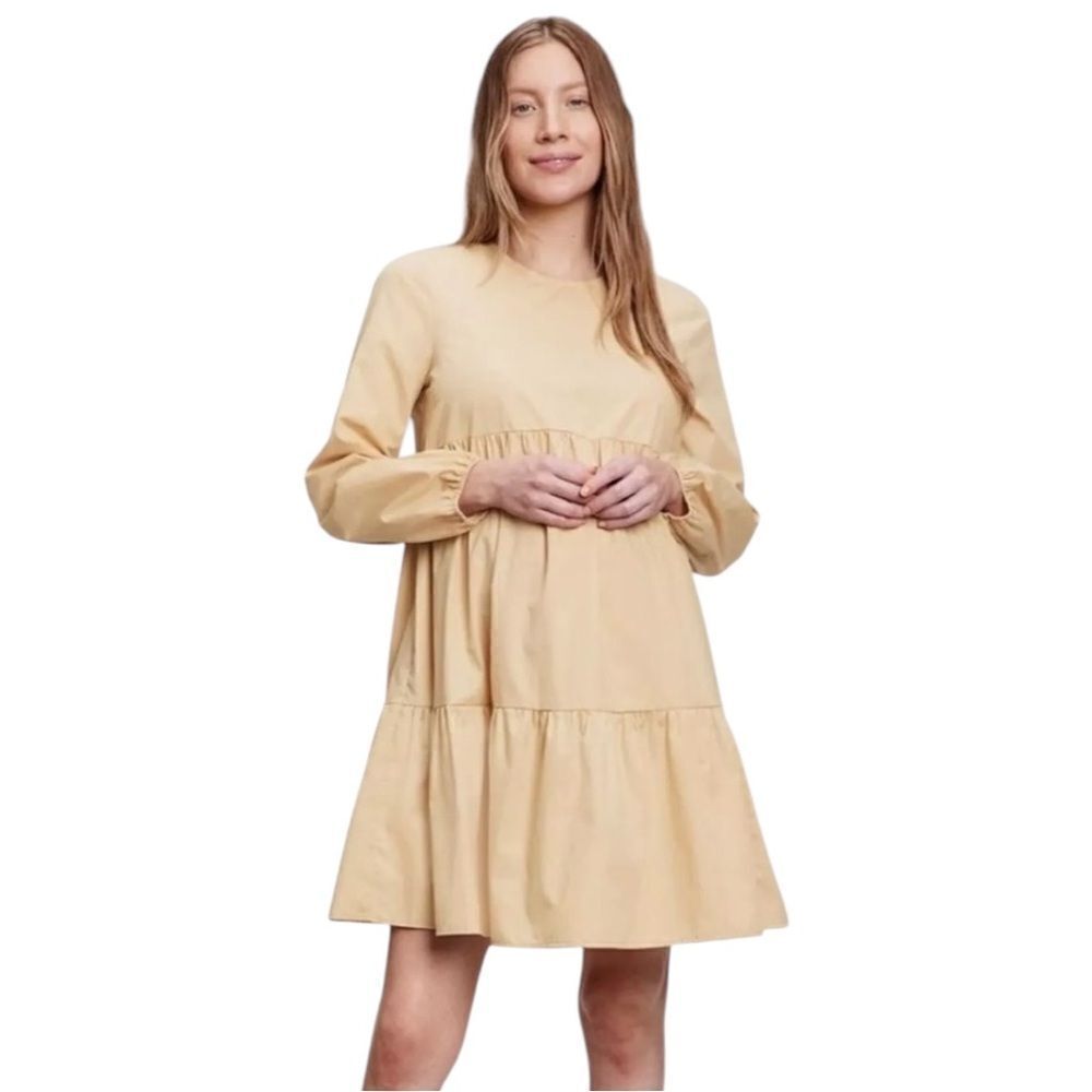 Gap Maternity Sand Beige Maternity Tiered Dress 100% Cotton Large NWOT